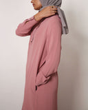 Rose Pink Henley Crinkle Abaya