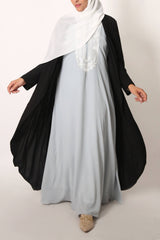 Black Matte Jersey Long Asymmetrical Cardigan