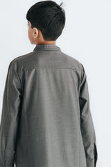 Boy's Grey Pintuck Pleated Thobe