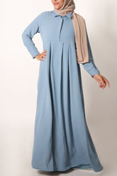 Dusty Blue Box Pleated Abaya