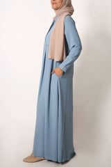 Dusty Blue Box Pleated Abaya
