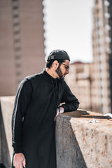 Men's Black Mockneck Thobe