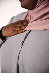 Plus Grey Button Front Crinkle Abaya