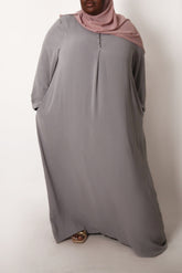 Grey Button Front Crinkle Abaya