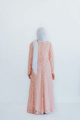 Girl's Peach Lace Formal Abaya