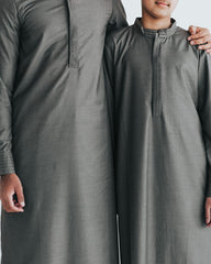 Boy's Grey Pintuck Pleated Thobe