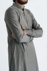 Men's Grey Pintuck Pleated Thobe