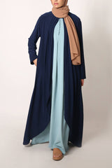 Navy Matte Jersey Long Asymmetrical Cardigan