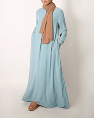 Seaglass Blue Button Front Crinkle Abaya