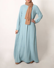 Seaglass Blue Button Front Crinkle Abaya
