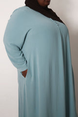 Plus Seaglass Blue Front Crinkle Abaya