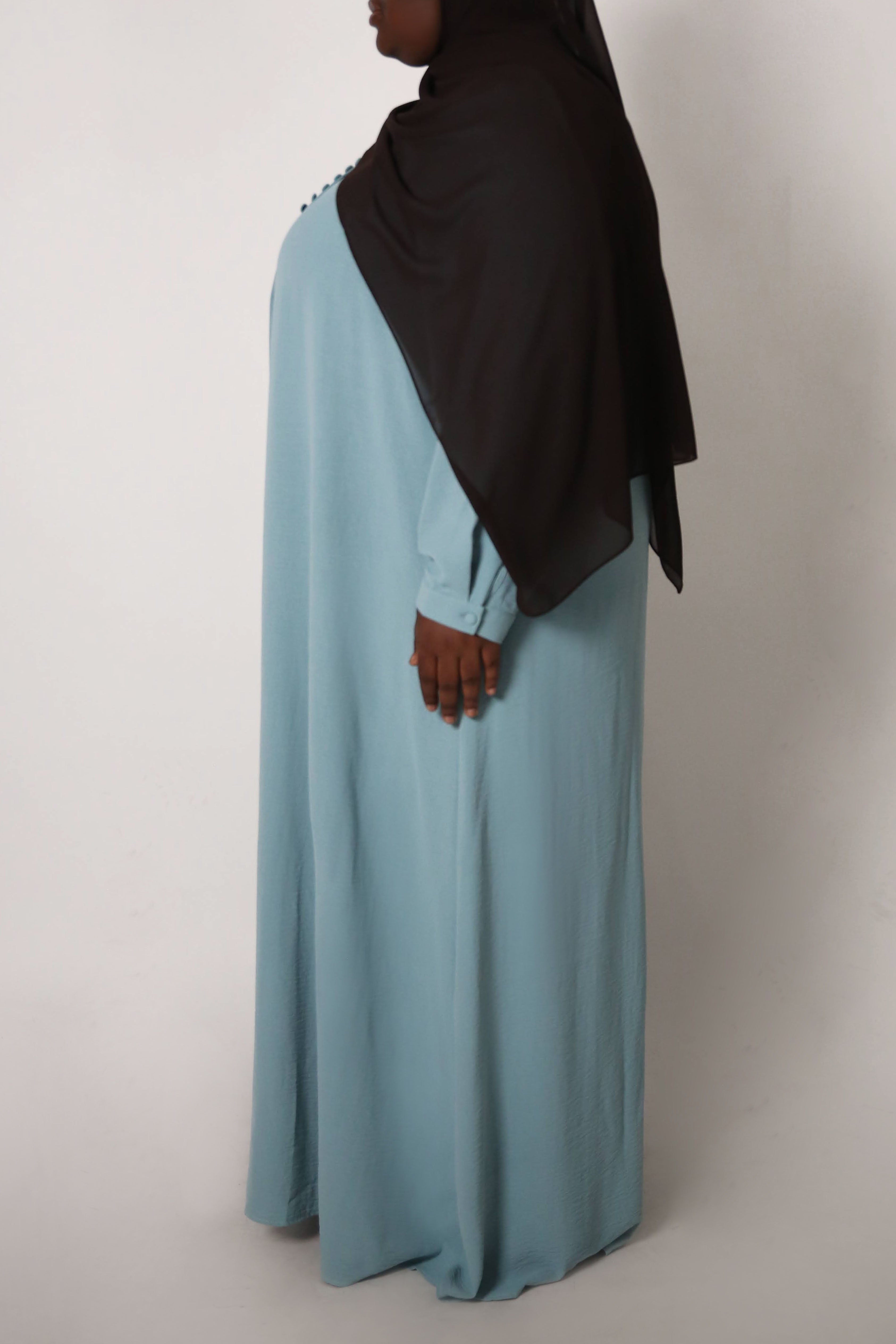 Plus Seaglass Blue Front Crinkle Abaya