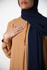 Camel Tan Button Front Crinkle Abaya