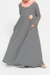 Girl's Black Stripe Peach Corsage Abaya