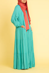 Girl's Trendy Teal Tiered Abaya