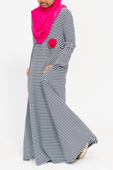 Girl's Navy Stripe Fuschia Corsage Abaya