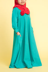 Little Girl's Teal Green Corsage Abaya