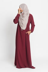 Maroon Pintuck Pleated Crepe Jilbab