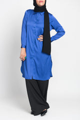 Royal Blue Long Satiny Blouse