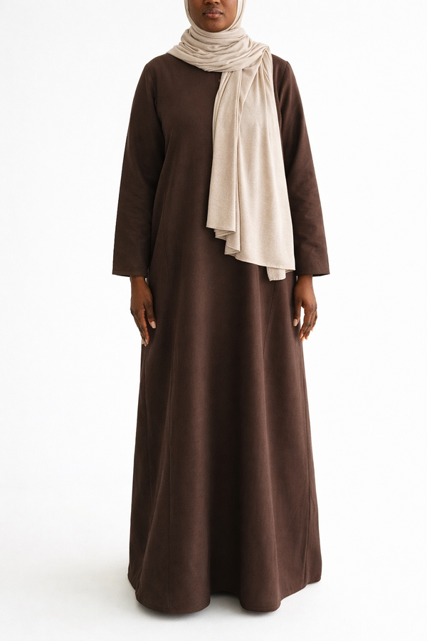 Women's Cocoa Brown Linen Henley Abaya