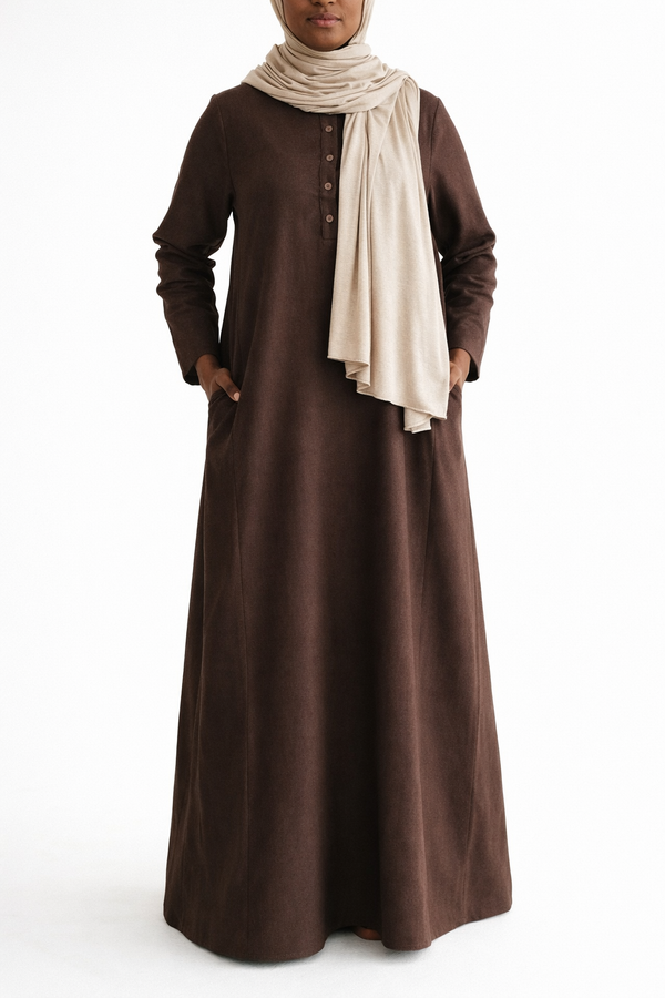 Women's Cocoa Brown Linen Henley Abaya