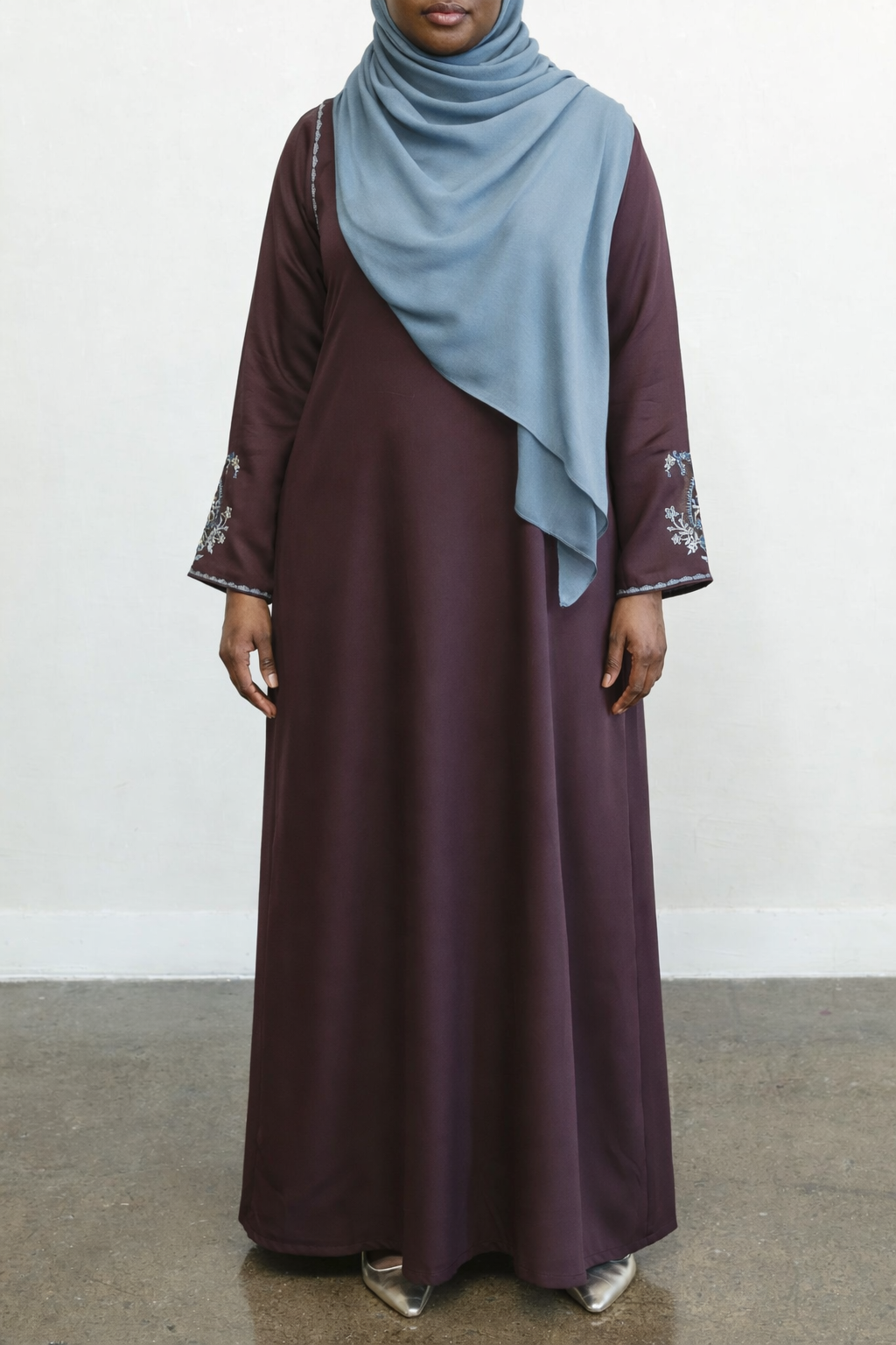 Embroidered Garden Paisley Abaya - Chocolate Plum