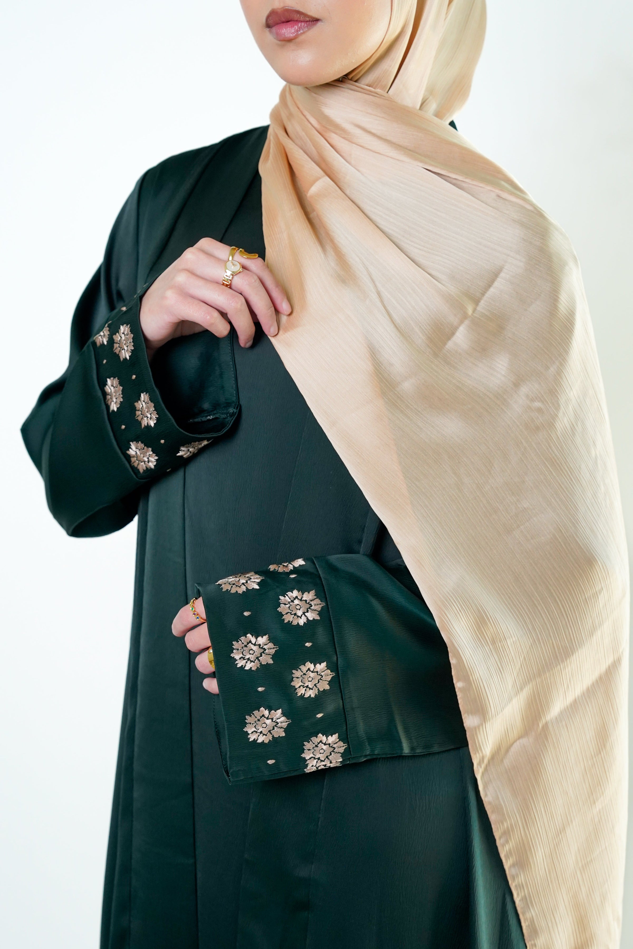 Emerald Green Embroidered Back Kimono