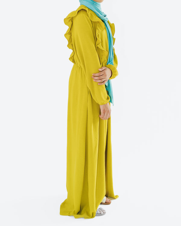 Girl's Spring Yellow Ruffle Abaya
