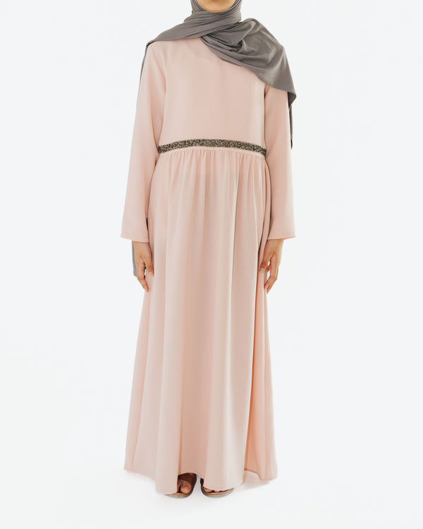 Girl's Peach Sparkle Sash Abaya