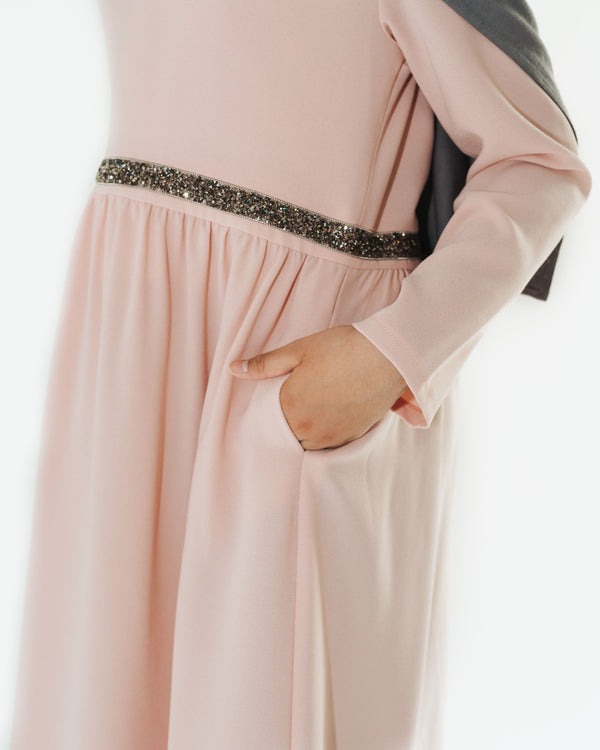 Girl's Peach Sparkle Sash Abaya