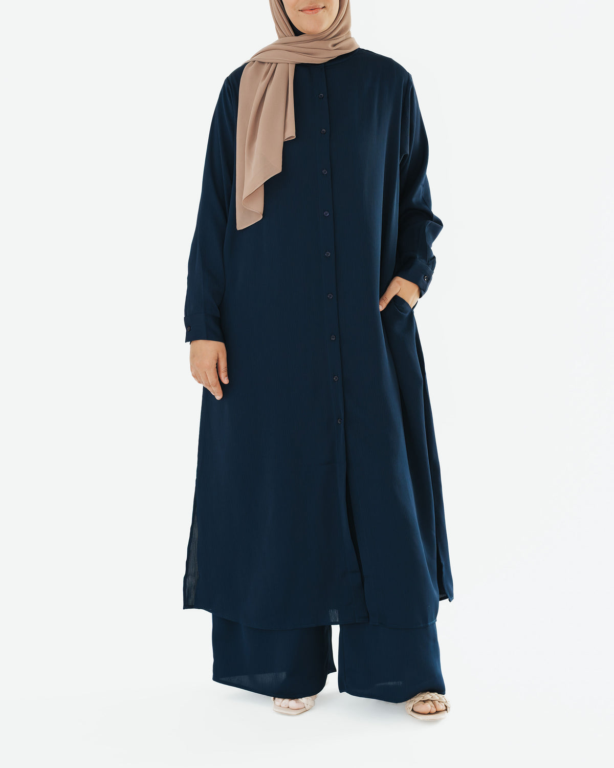 Navy Long Button-Down Tunic
