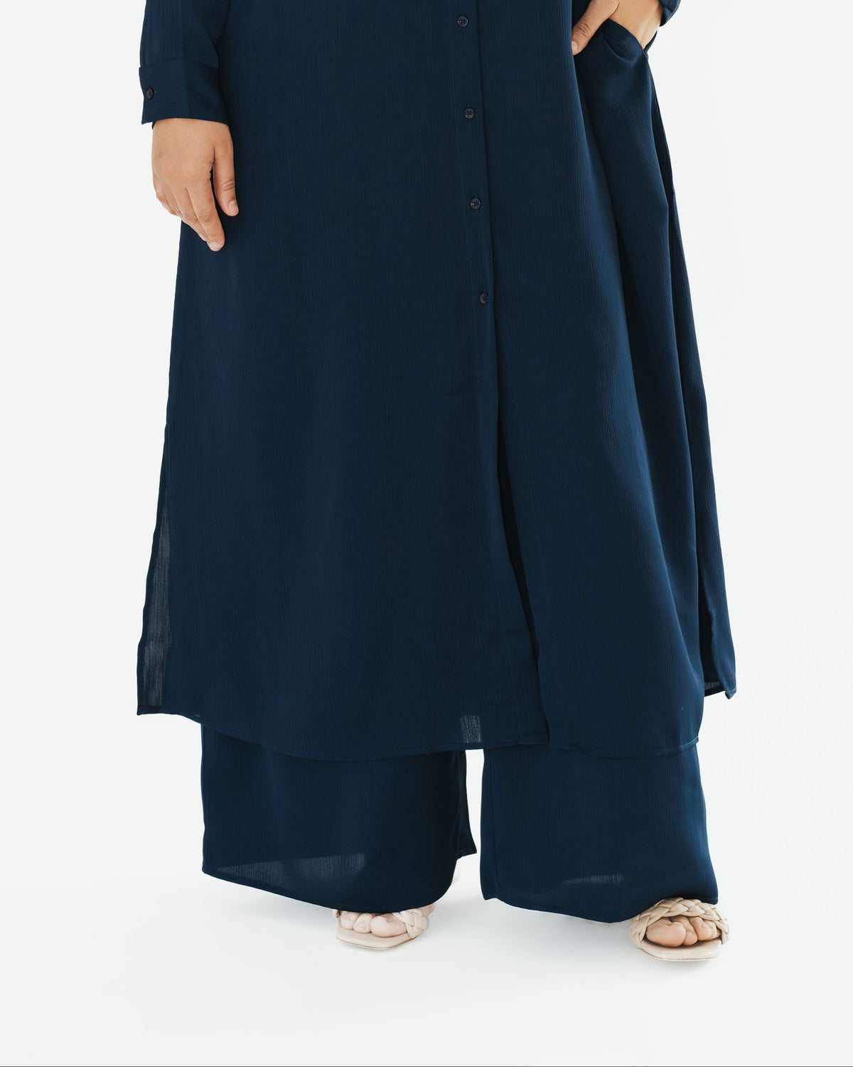 Navy Wide Leg Slip-On Pants