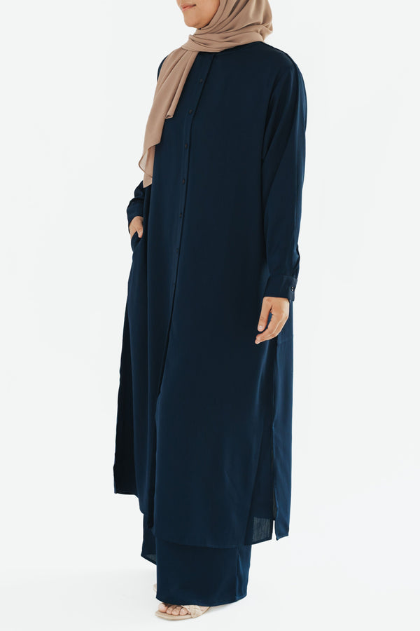 Navy Long Button-Down Tunic