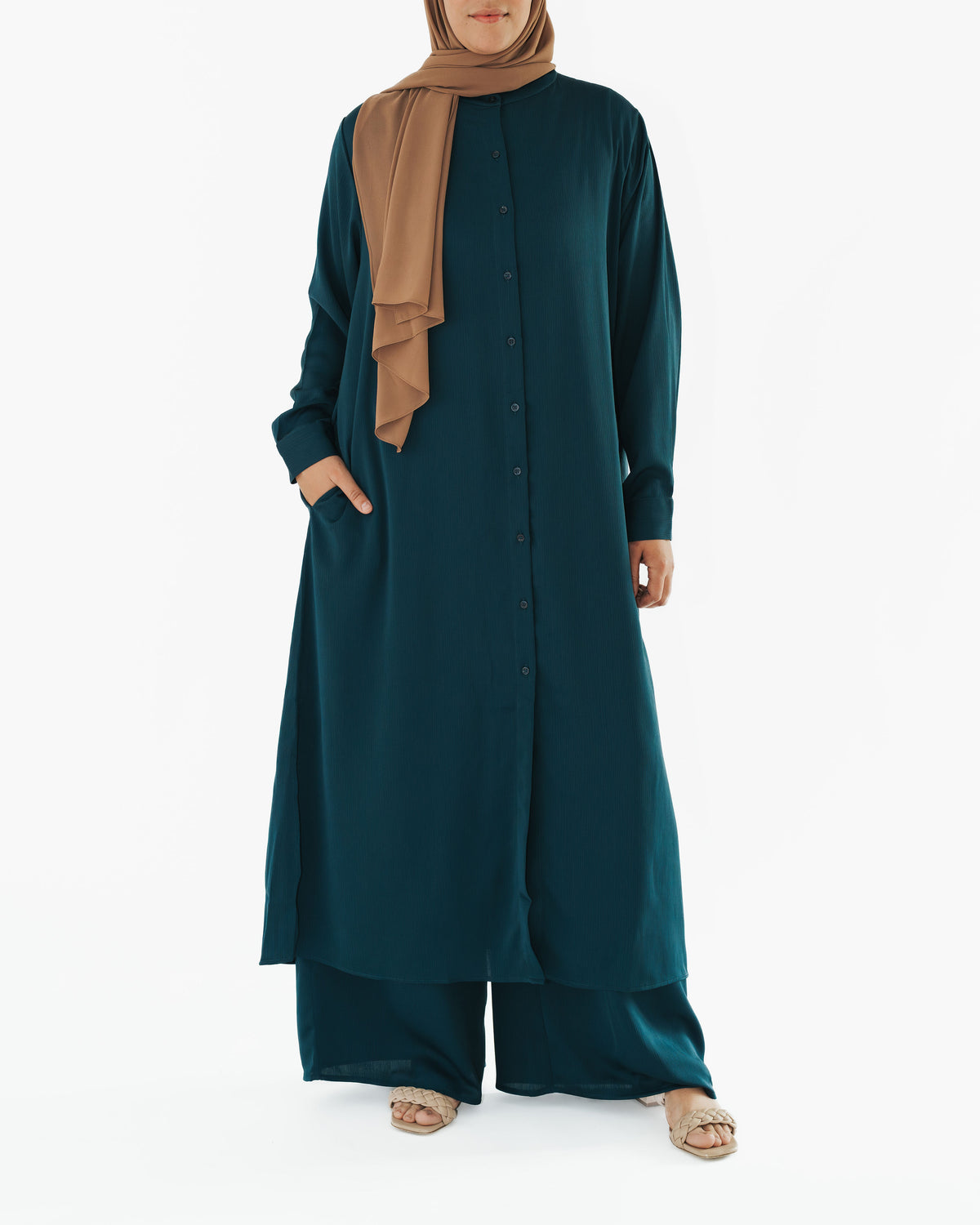 Dark Teal Long Button-Down Tunic
