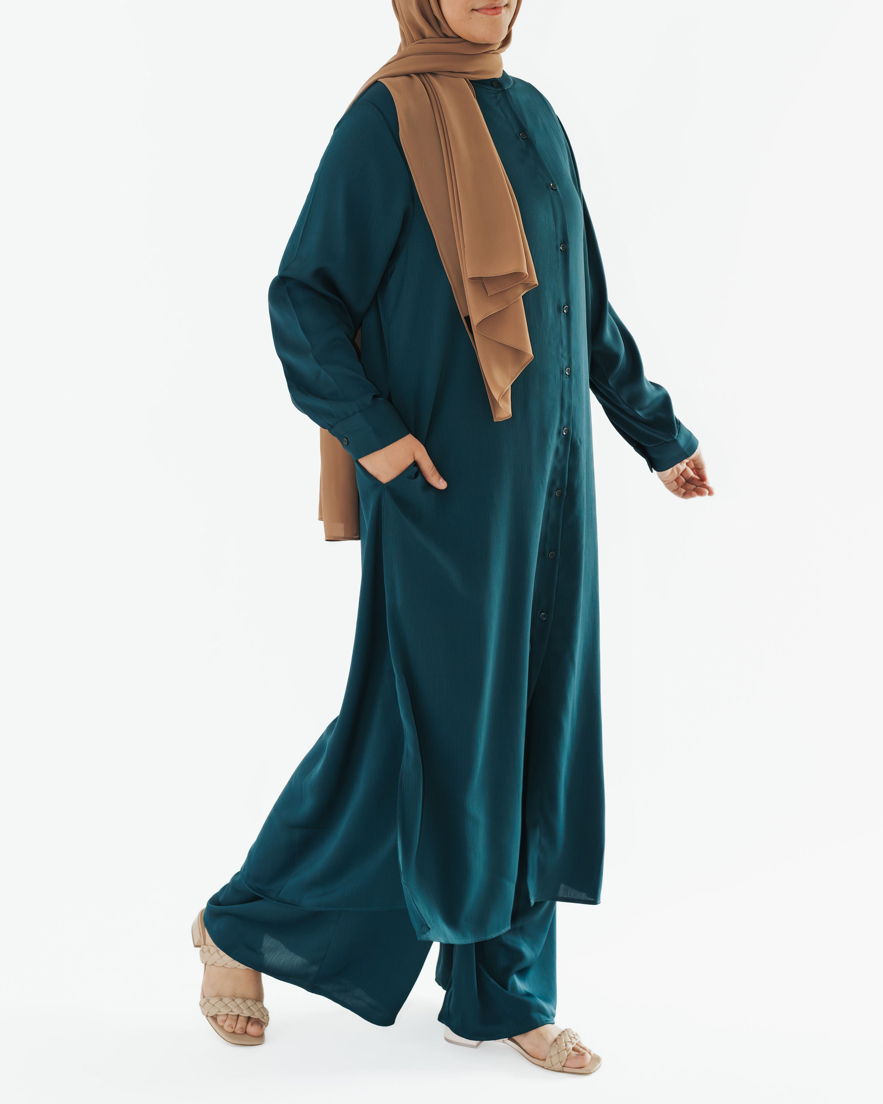 Dark Teal Long Button-Down Tunic