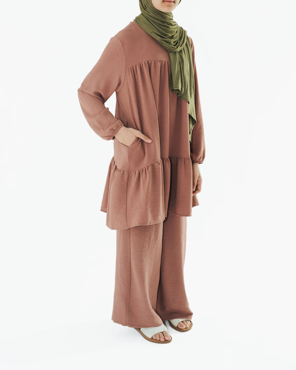 Girl's Biscuit Beige Long Tiered Tunic