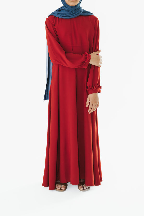 Girl's Cherry Red Empire Waist Abaya