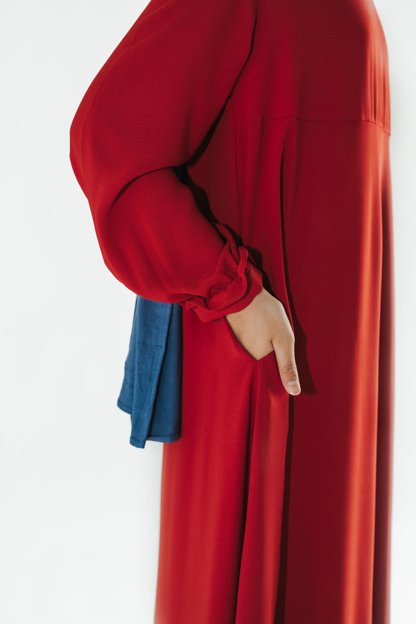 Girl's Cherry Red Empire Waist Abaya