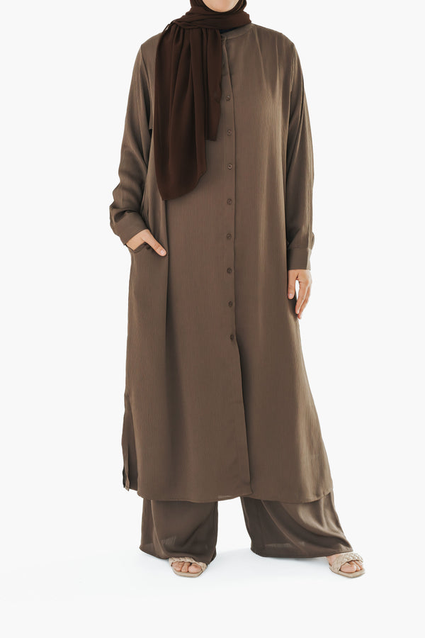 Taupe Long Button-Down Tunic