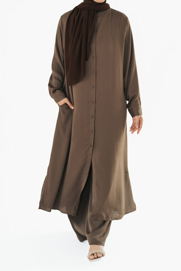 Taupe Long Button-Down Tunic