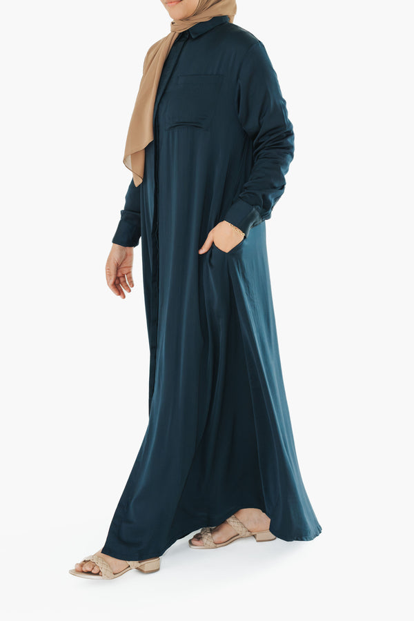 Midnight Navy Shirt Dress Buttoned Abaya