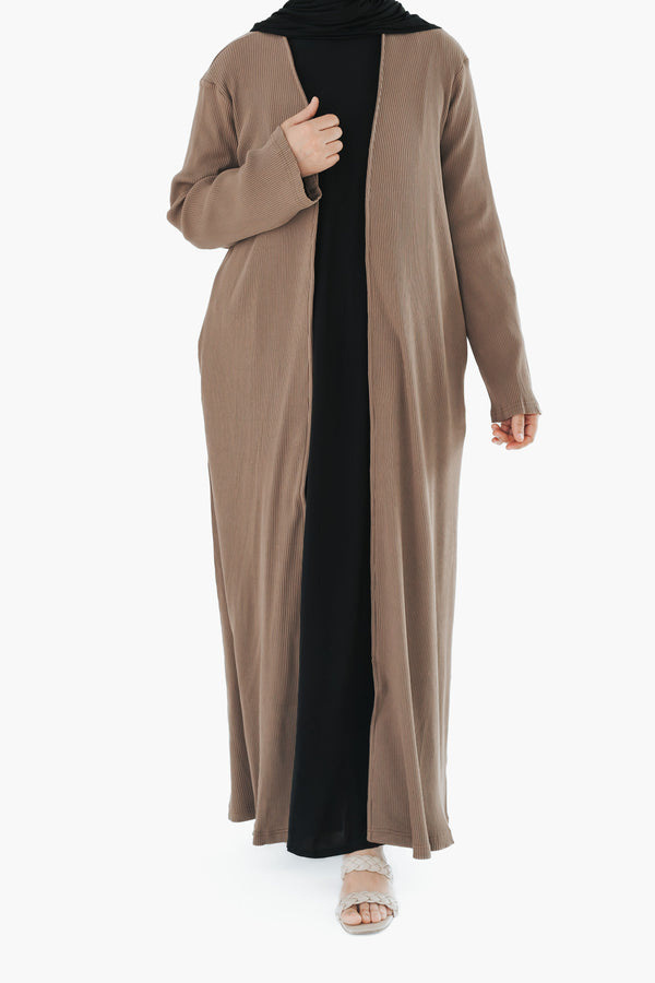 Mocha Ribbed Open Abaya