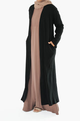 Black Ribbed Open Abaya