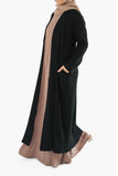 Black Ribbed Open Abaya