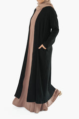 Black Ribbed Open Abaya