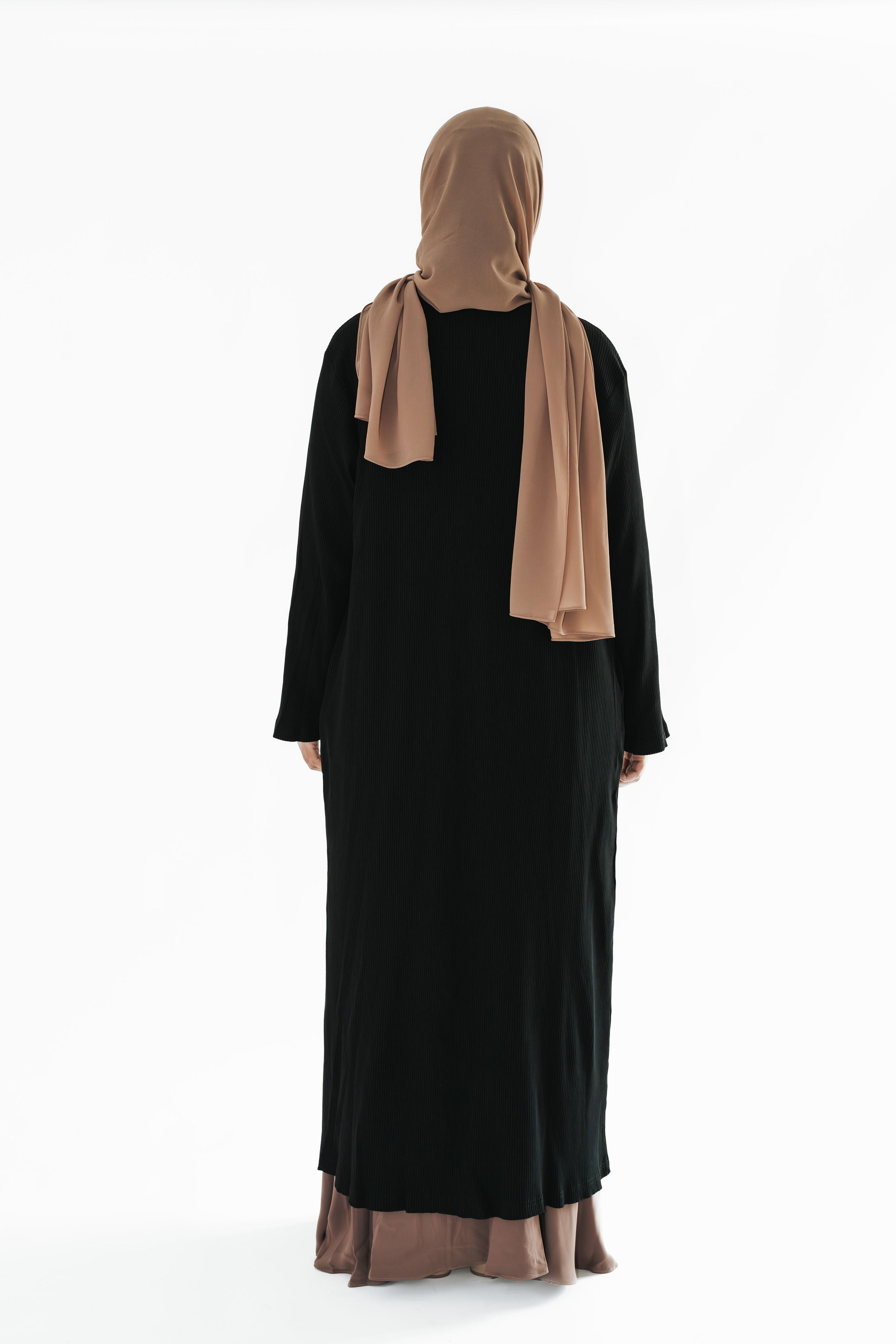 Black Ribbed Open Abaya
