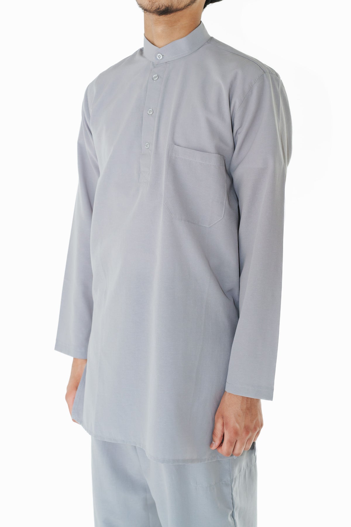 Men's Grey Band Collar Tunic Shirt