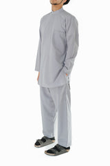 Men's Grey Band Collar Tunic Shirt