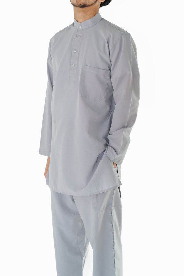 Men's Grey Band Collar Tunic Shirt