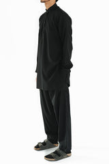 Men's Black Band Collar Tunic Shirt